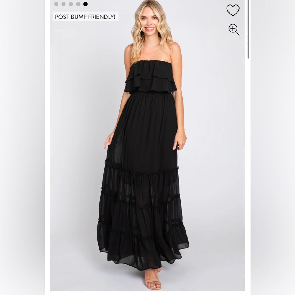 she + sky Black Strapless Ruffle Bodice Maxi Dress sz medium